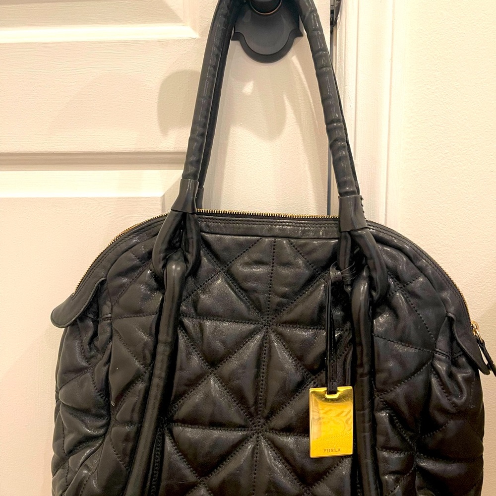 Furla black leather handbag
